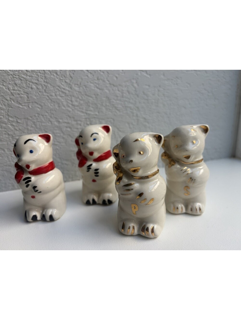 Vtg Shawnee Art Pottery Teddy Bear Dog 2 Pairs of Salt & Pepper Shakers